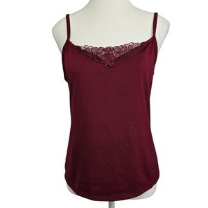 Elegant Burgundy Lace Trim Camisole Top | Romantic Lace Cami Tank